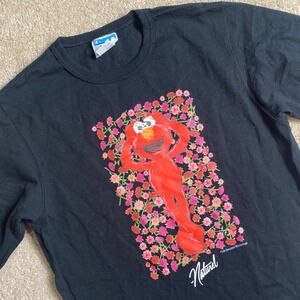 Champion Elmo Floral Graphic T Shirt Black Medium Sesame‎ Workshop Tee
